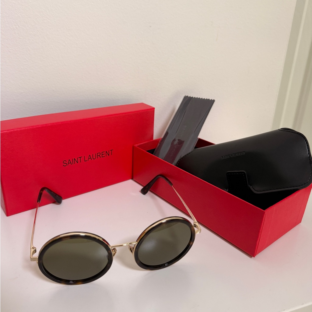 Saint Laurent Gold & Tortoiseshell Round Sunglasses With Green Lenses